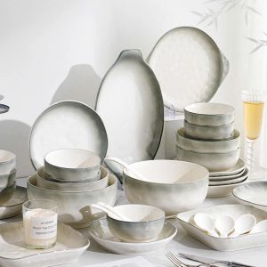 Bộ bát đĩa gốm ánh khói
